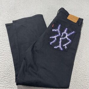 Levis Ribcage Straight Ankle Jeans Womens 30 Black High Rise Button Fly Denim